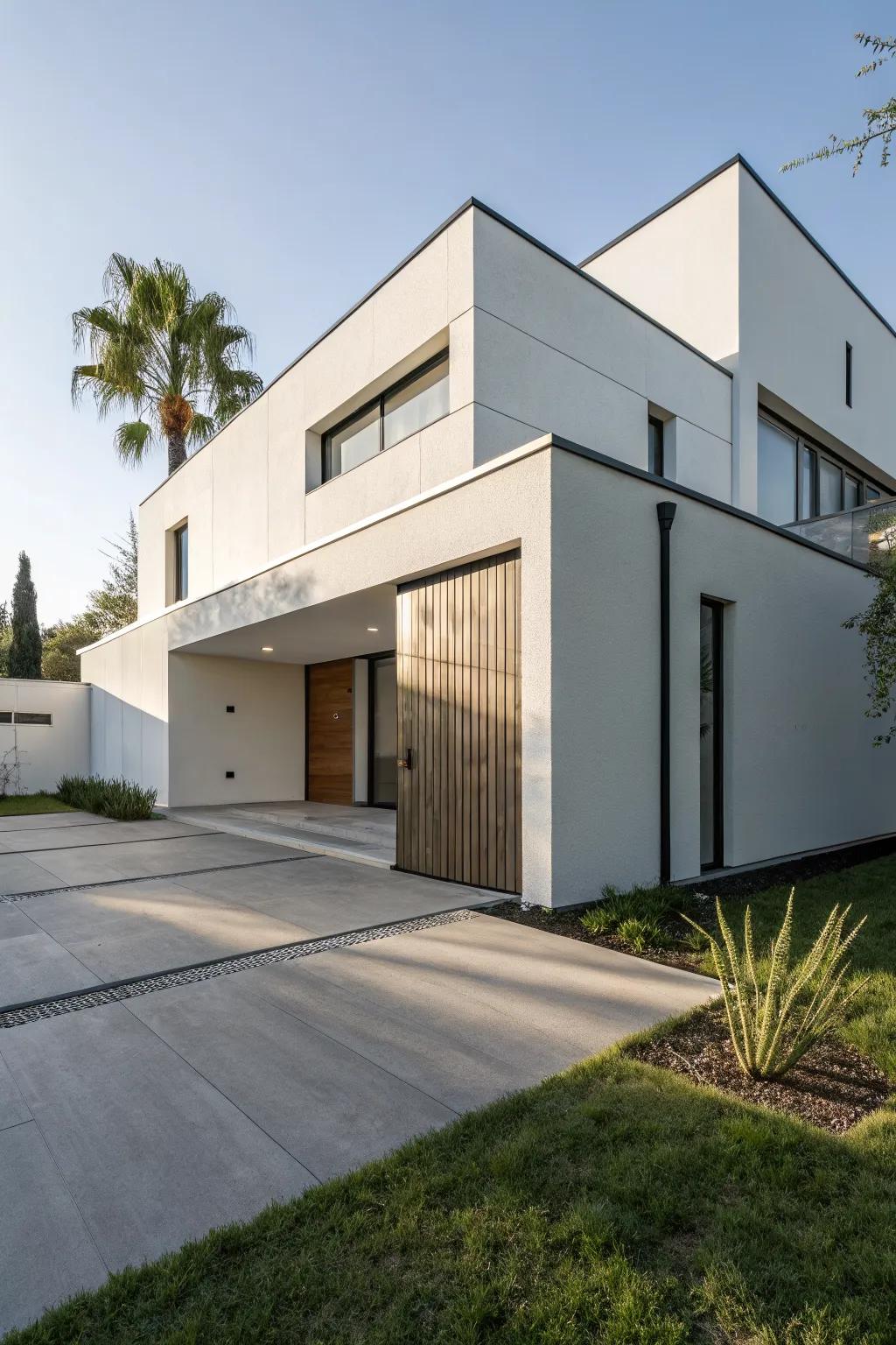 A minimalist home exterior with clean lines and simple shapes.