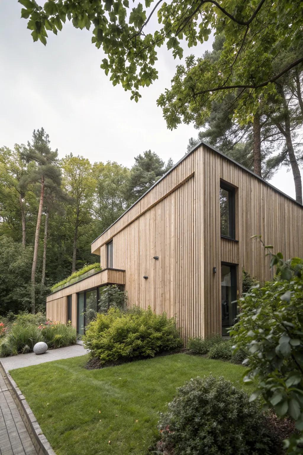 Vertical wood cladding adds a modern touch to any home.