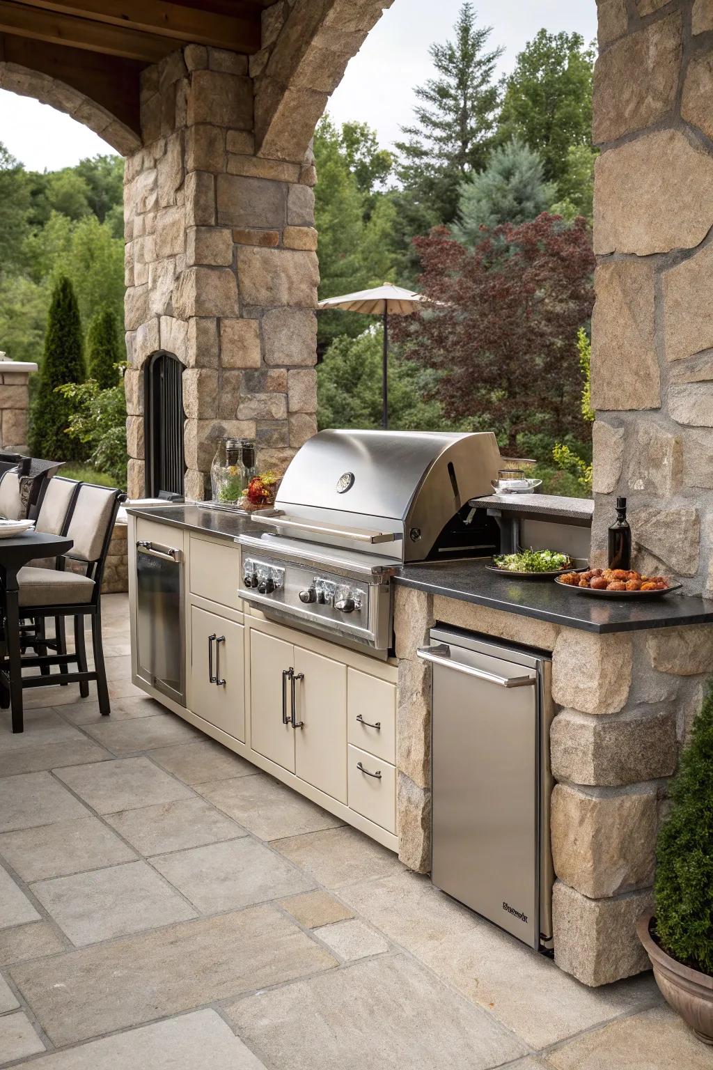 High-end grills and cooking stations elevate any outdoor kitchen experience.