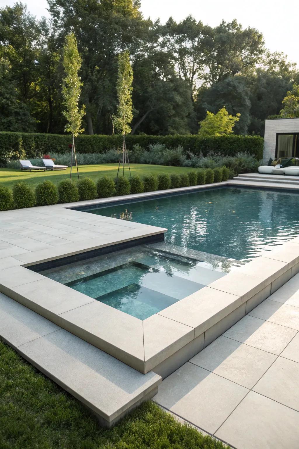 Geometric shapes in pool coping add a touch of sophistication.