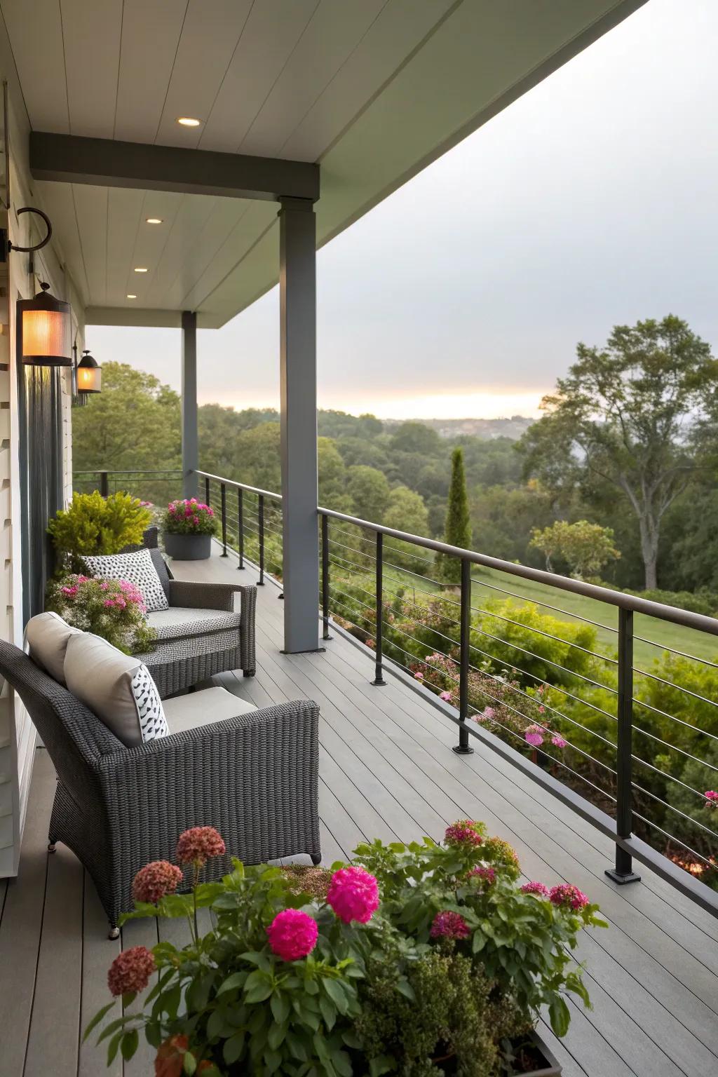 Cable railings offer a clean and modern look while keeping views clear.