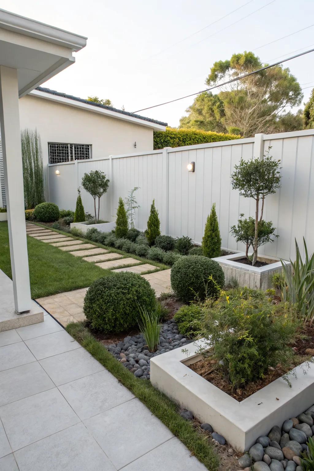 Minimalist landscaping with clean lines for a serene front yard.