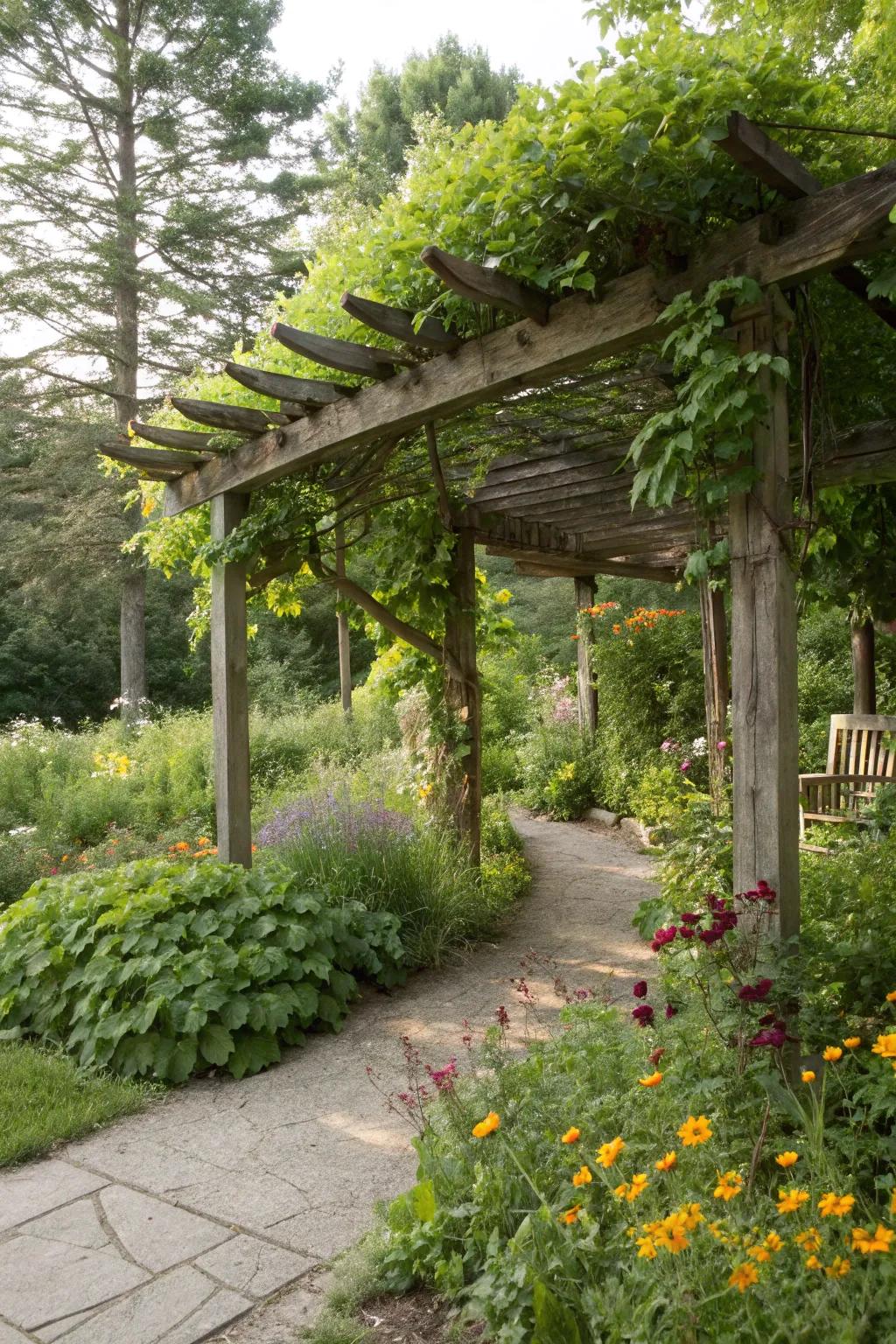Create a cozy nook with rustic wood accents in your garden.