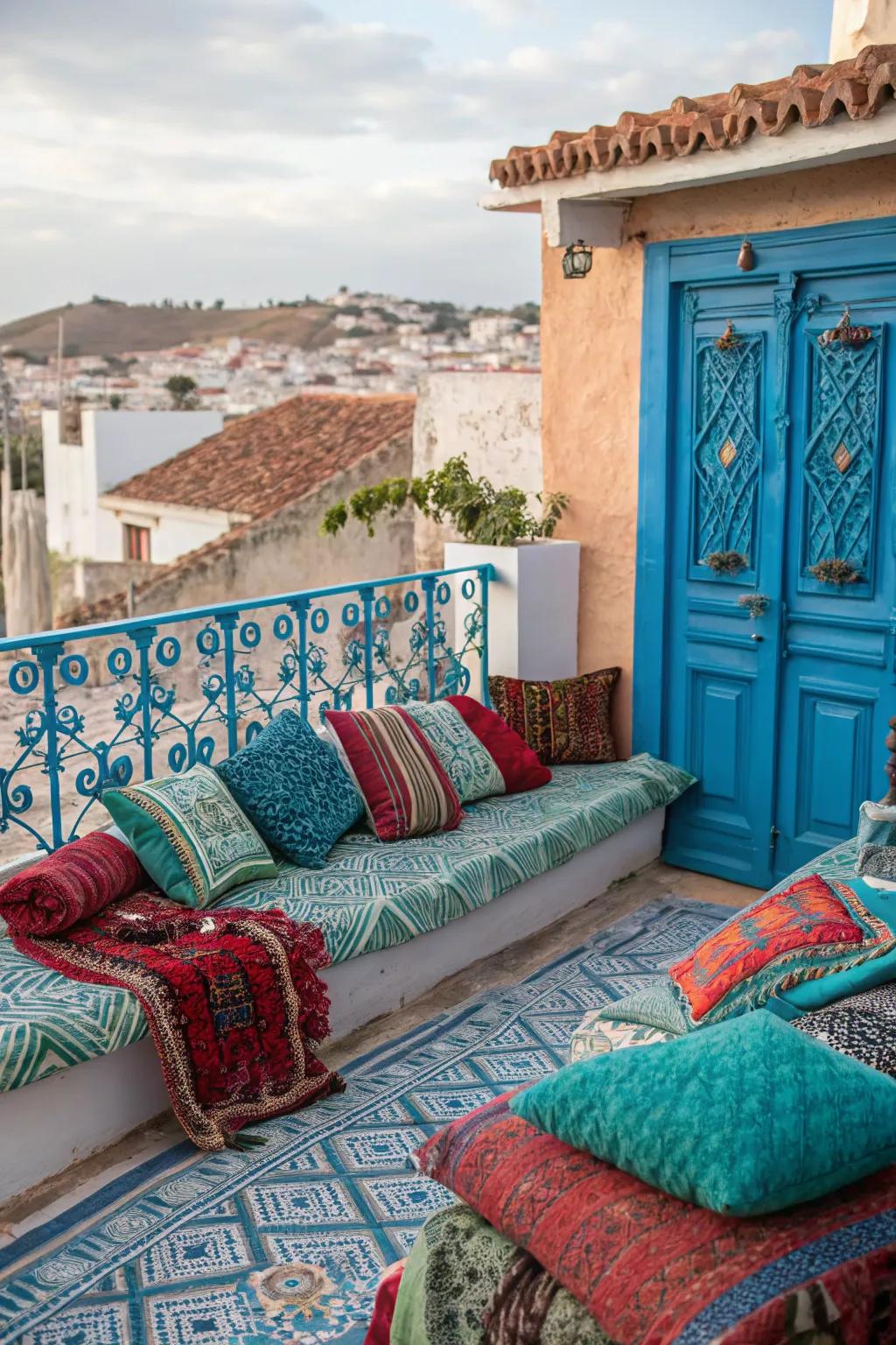 Add warmth with richly colored textiles and intricate patterns.