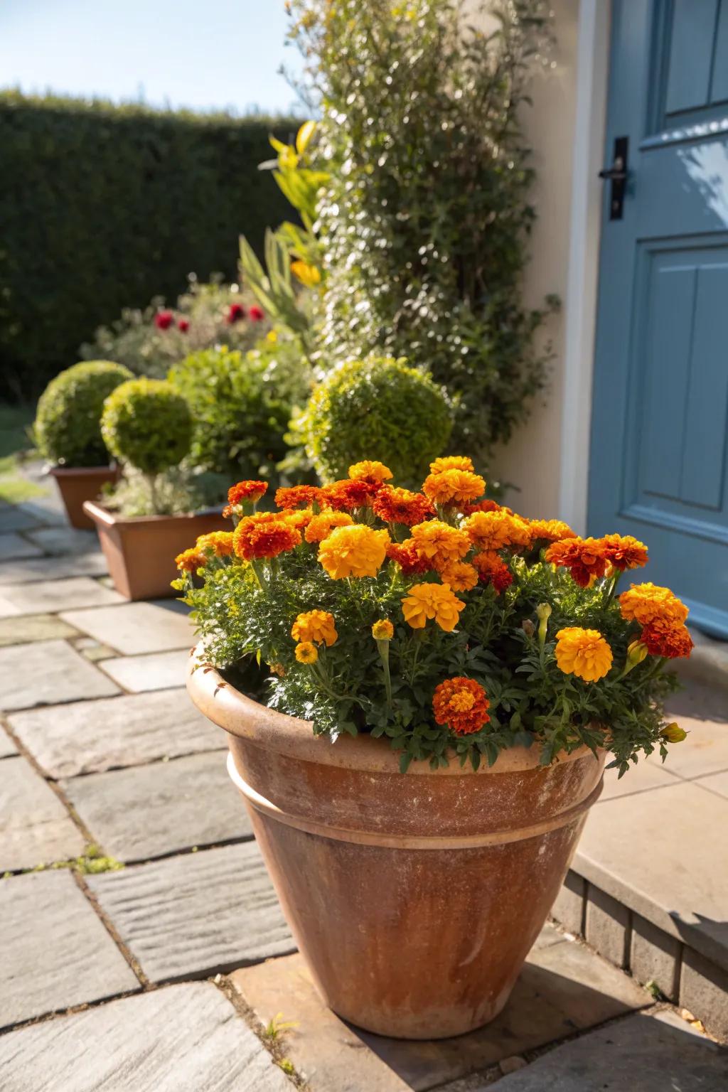 Marigolds bring color and mosquito-repelling power to your patio.