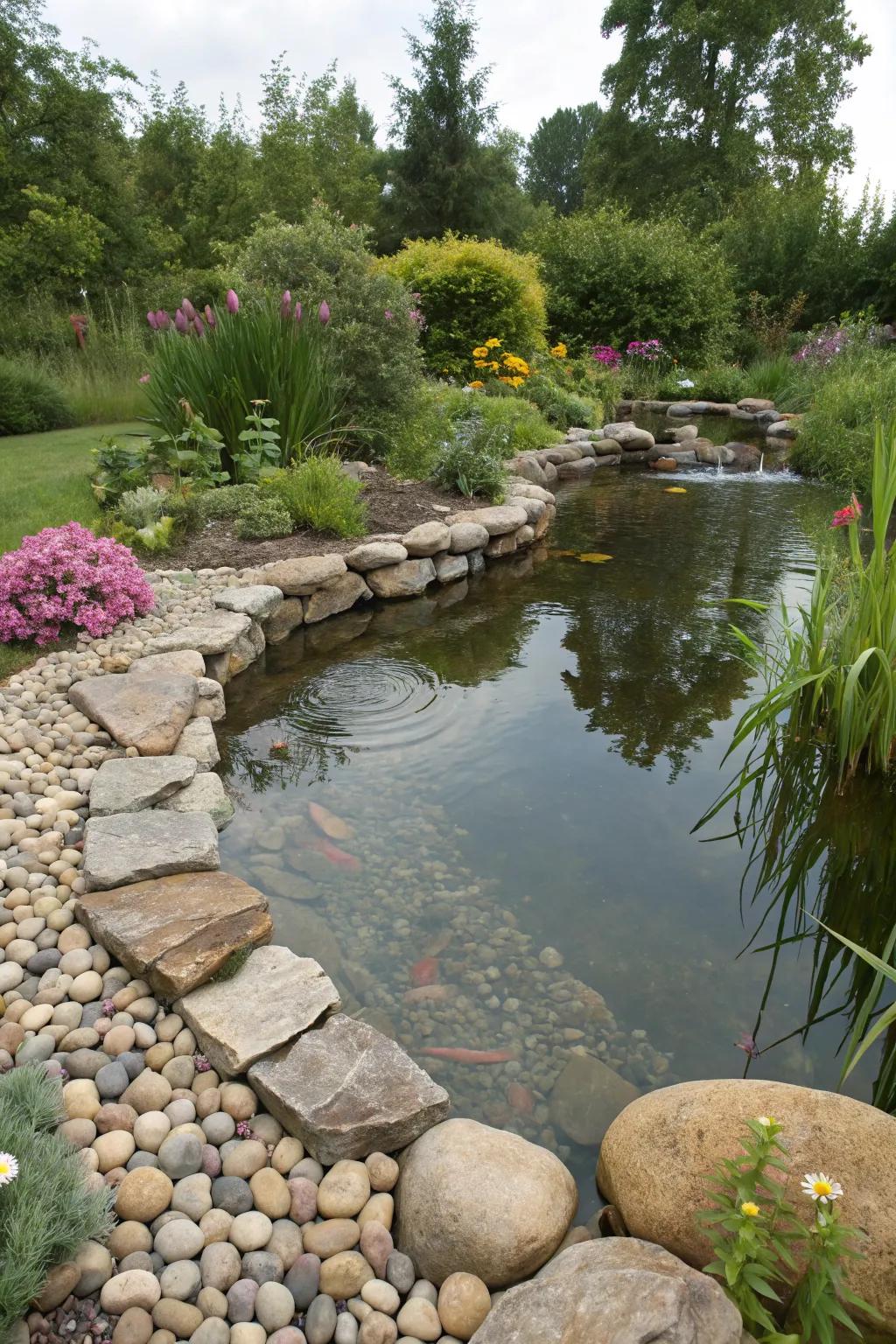 Pond with organic edges blending into the garden landscape.
