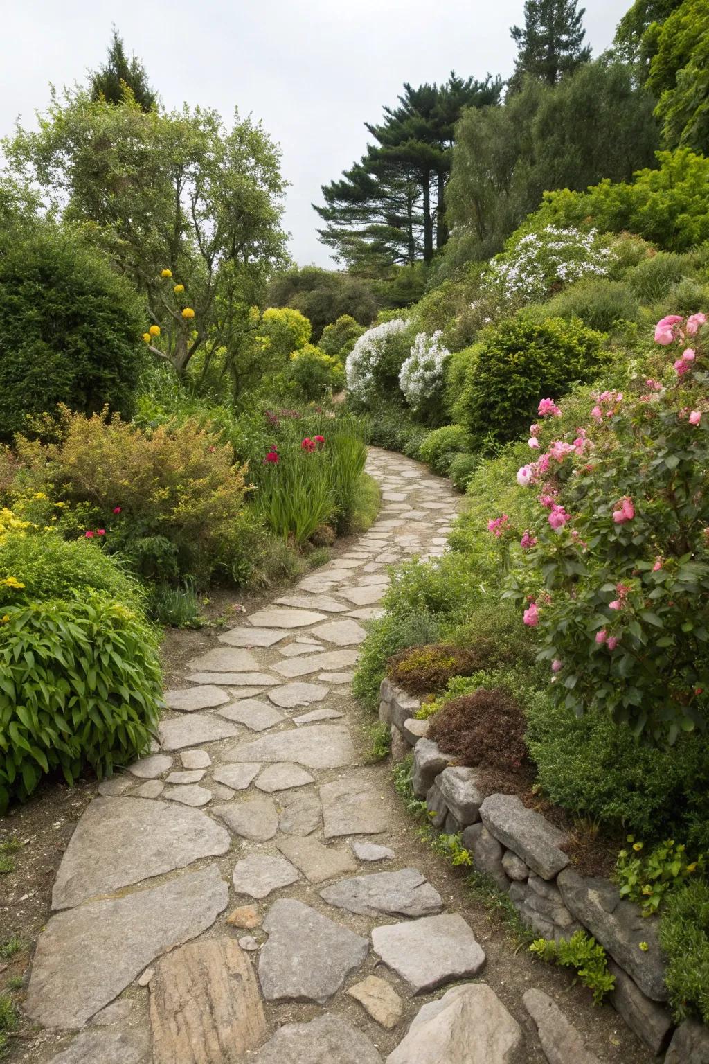 Embrace the timeless charm of a stone pathway