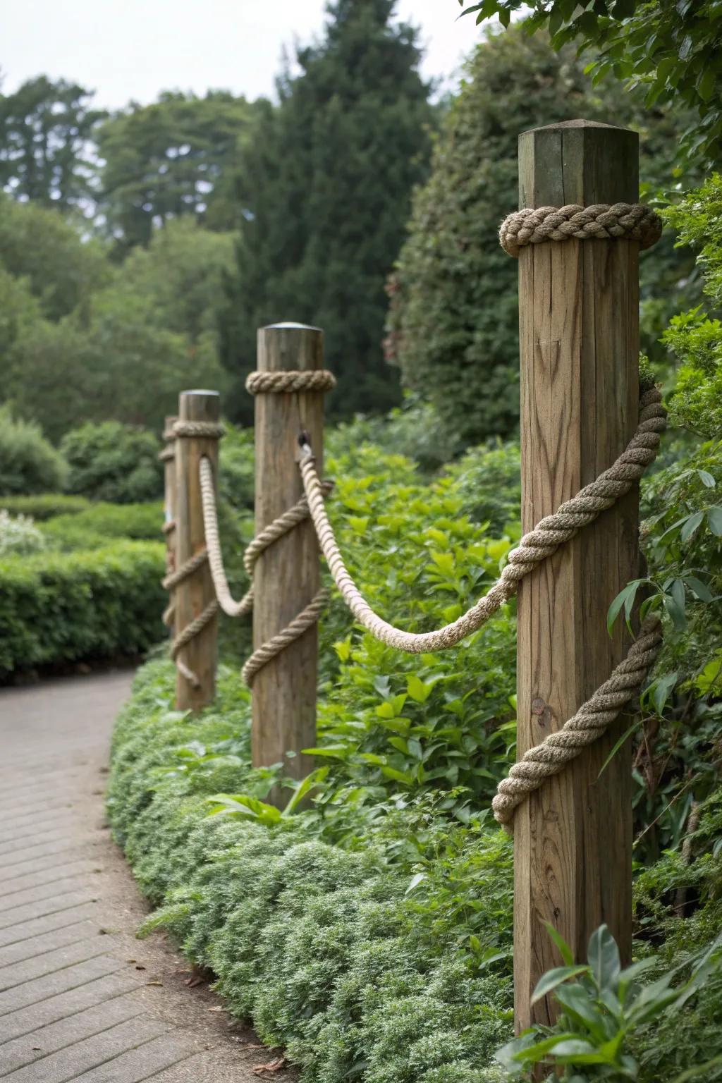 Nautical rope adds a rustic maritime charm to your garden posts.