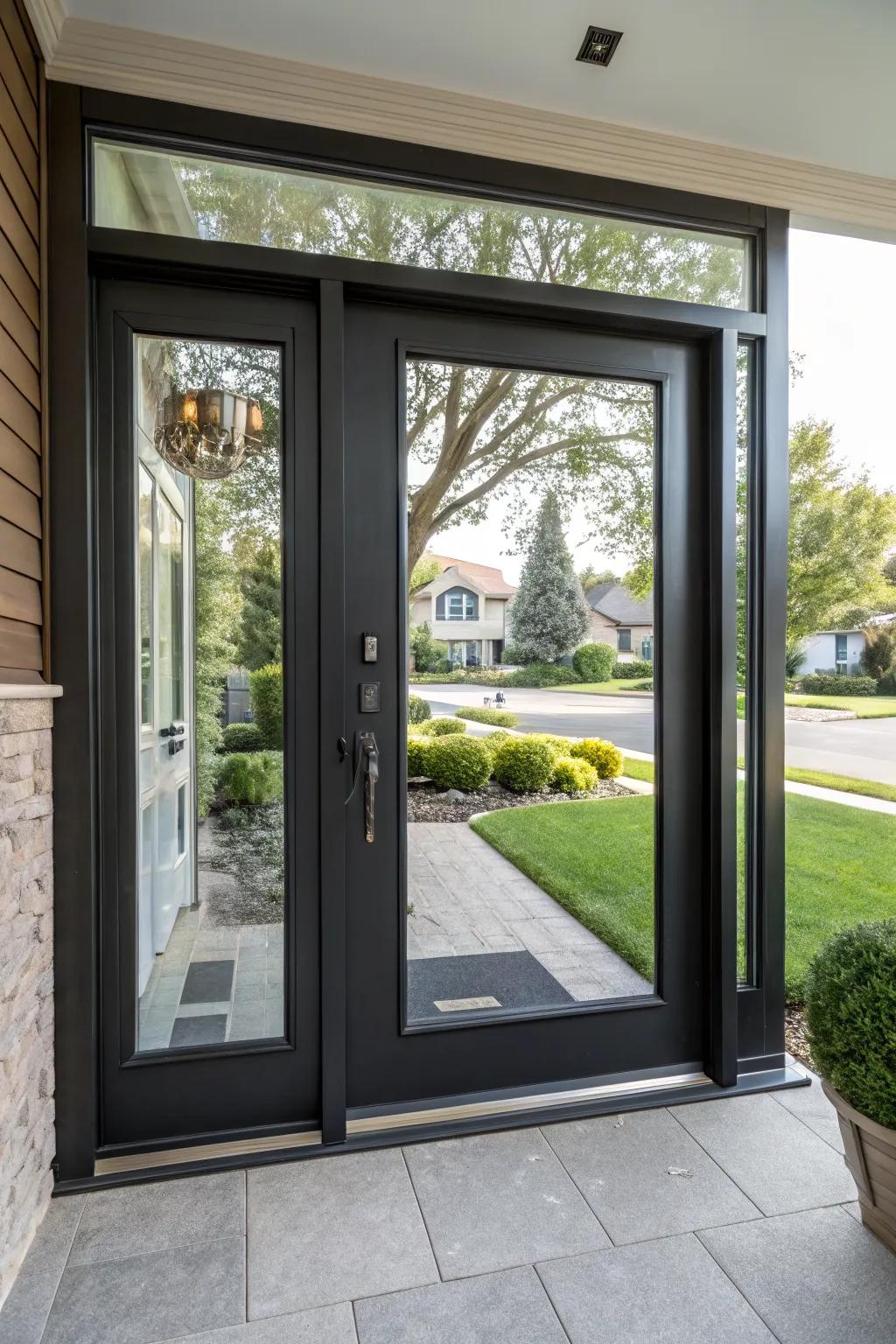 Glass panels can enhance the natural light in your entryway.