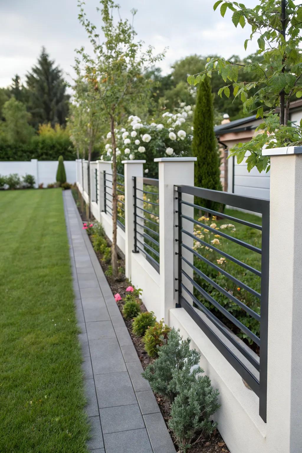 A sleek and modern minimalist fence enhancing the elegance of a contemporary garden.