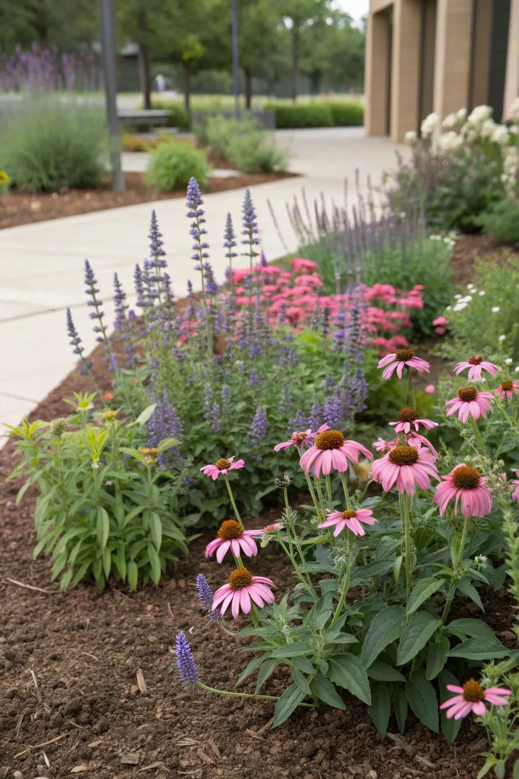 Native plants thriving in a North Texas flower bed.