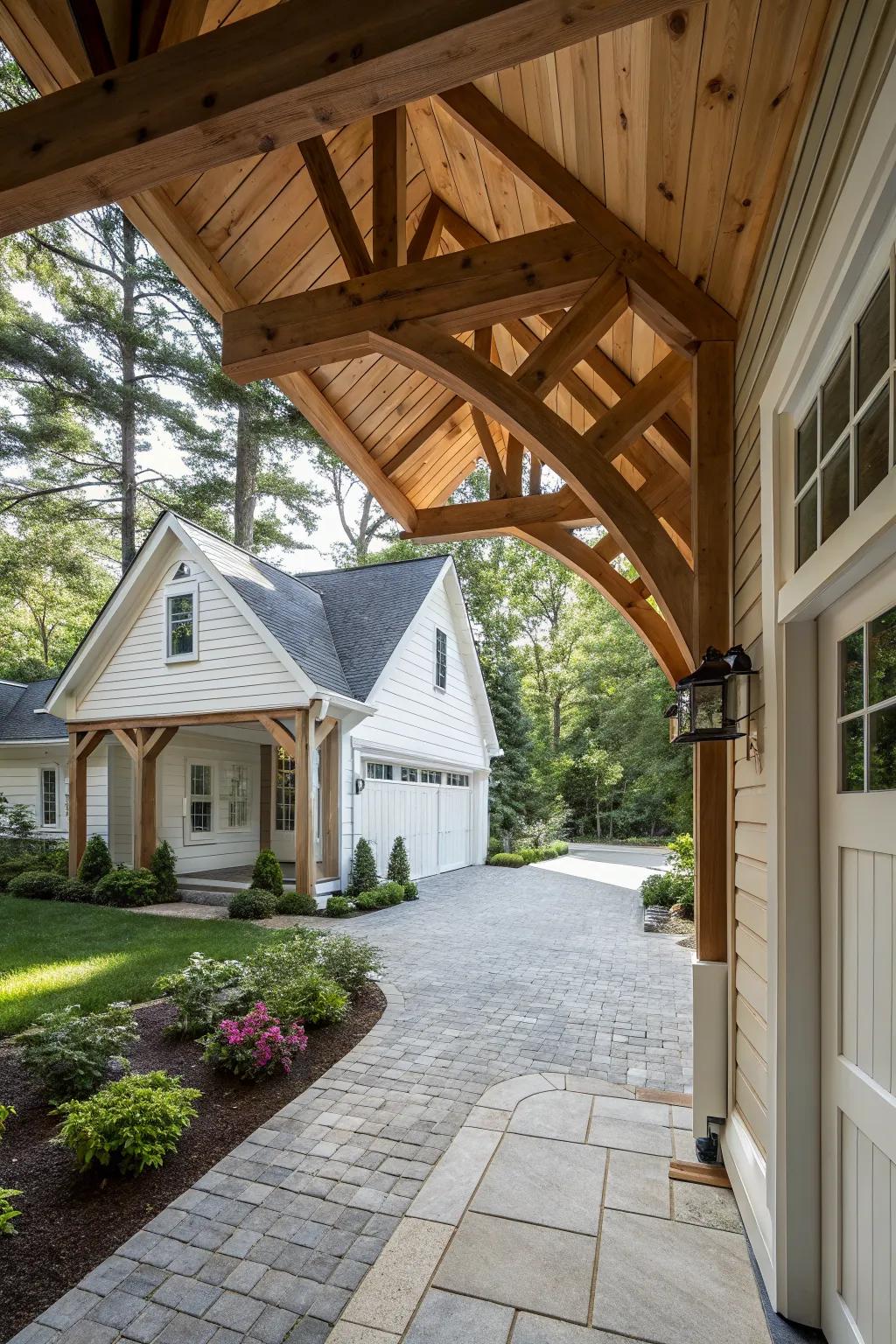 Classic gable roof breezeway enhances traditional home aesthetics.