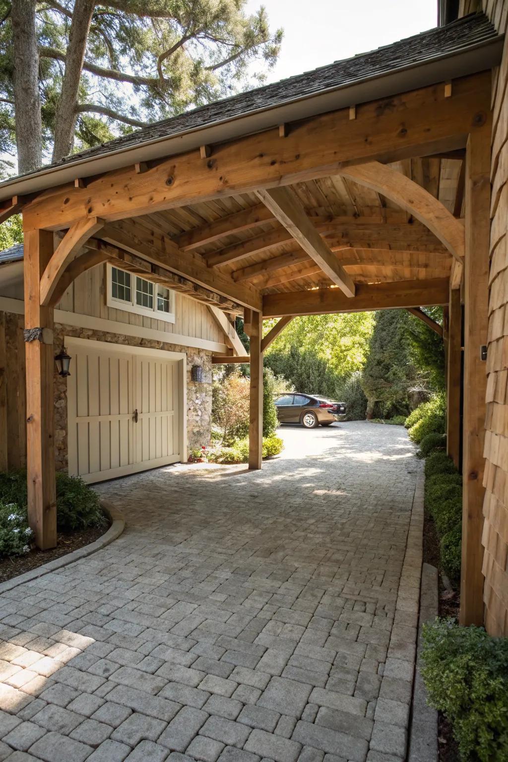 A carport with wooden elegance that complements any home.