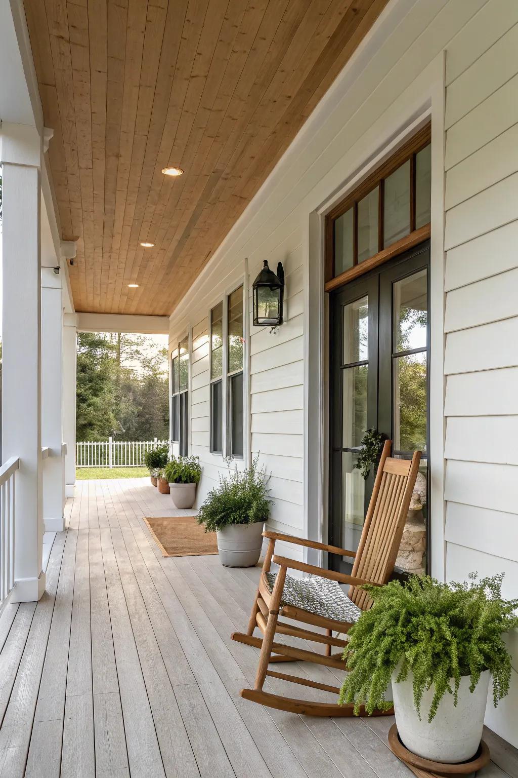 A minimalistic open front porch with clean lines and a serene atmosphere.