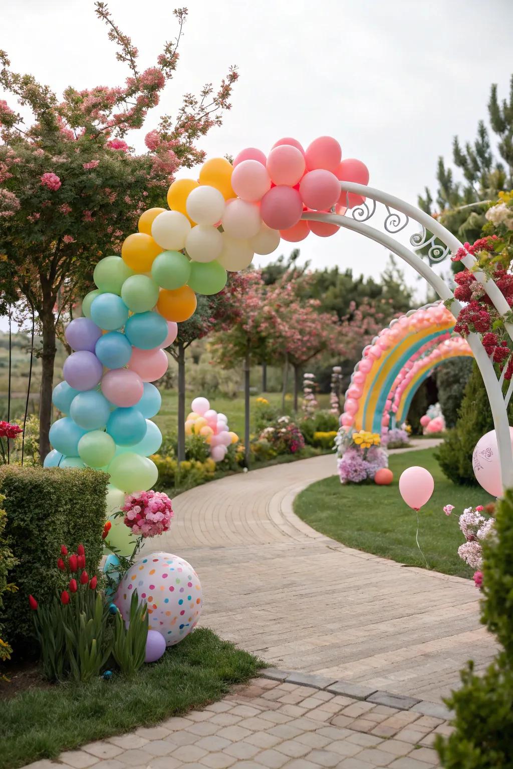 A balloon wonderland adds a burst of color and excitement to any outdoor party.
