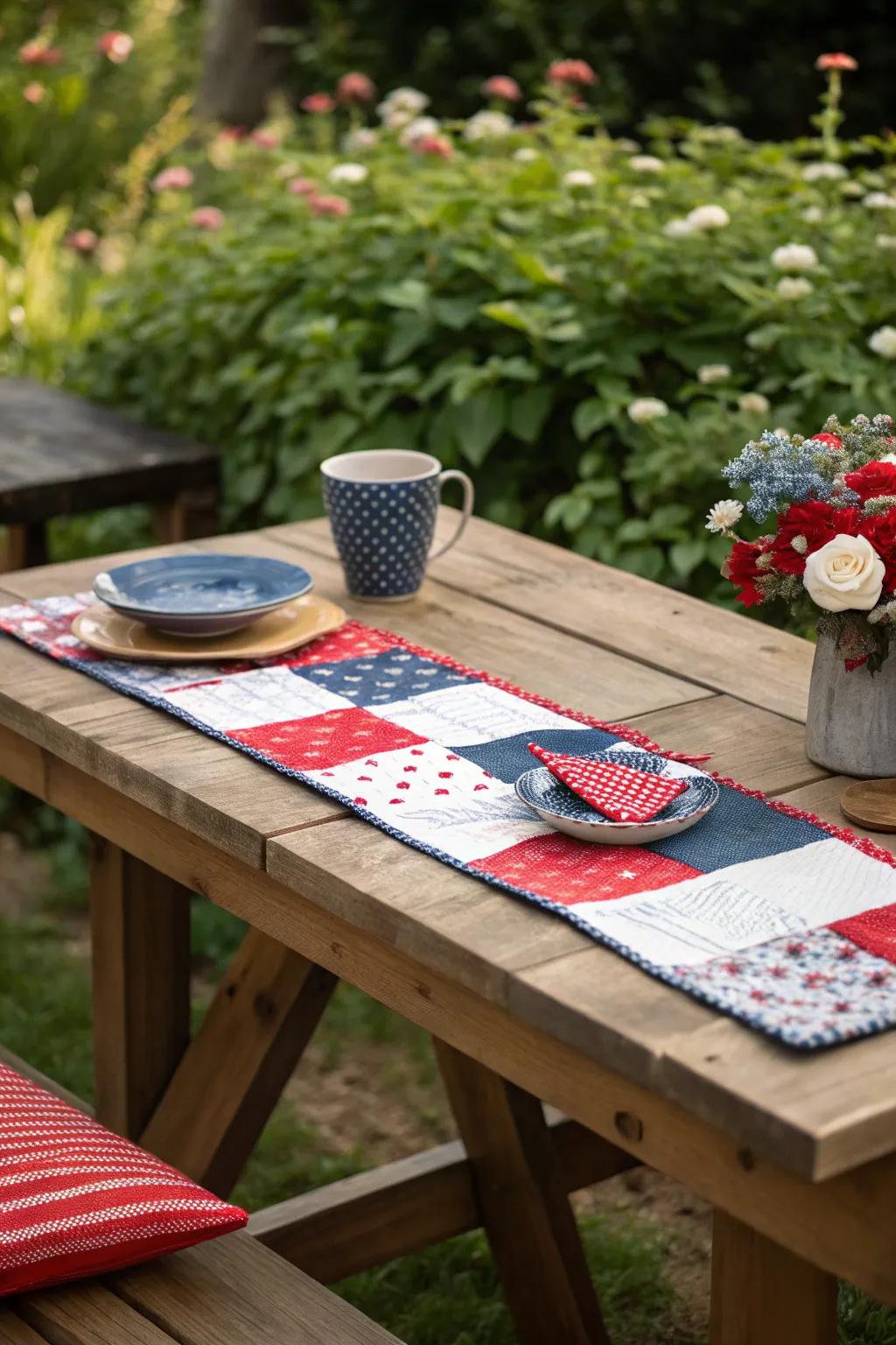 A vibrant table runner sets the stage for a patriotic feast.