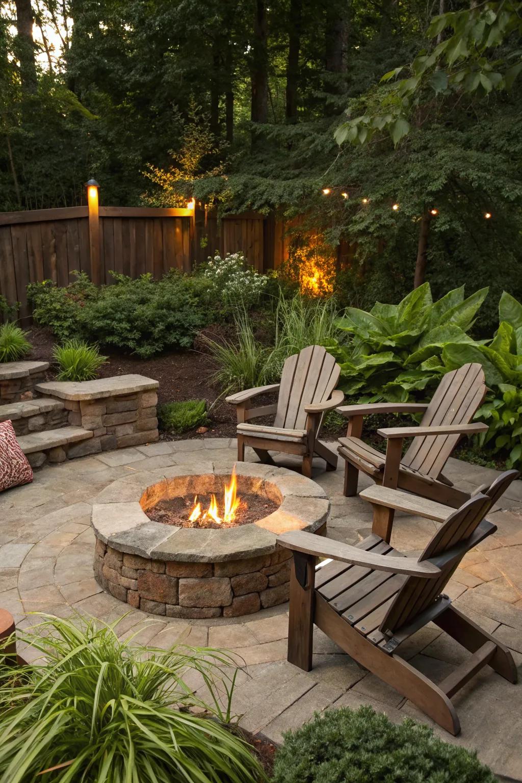 A rustic stone fire pit offering a timeless charm.