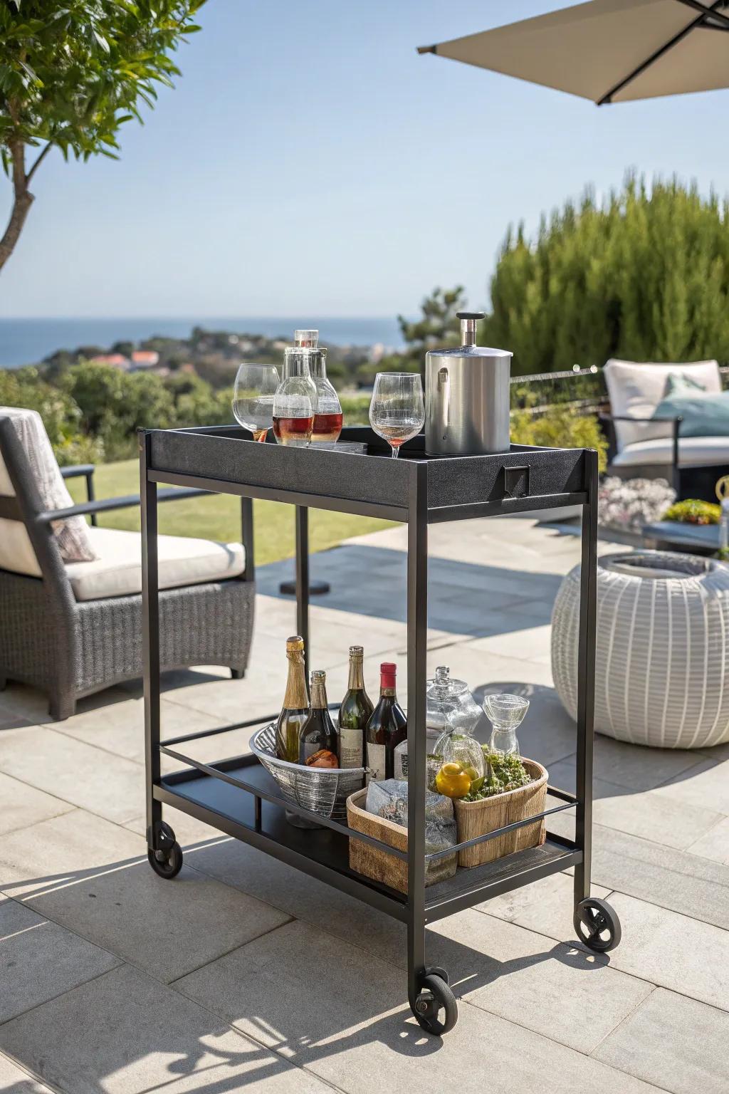 A versatile bar cart can be easily moved for flexible entertaining.