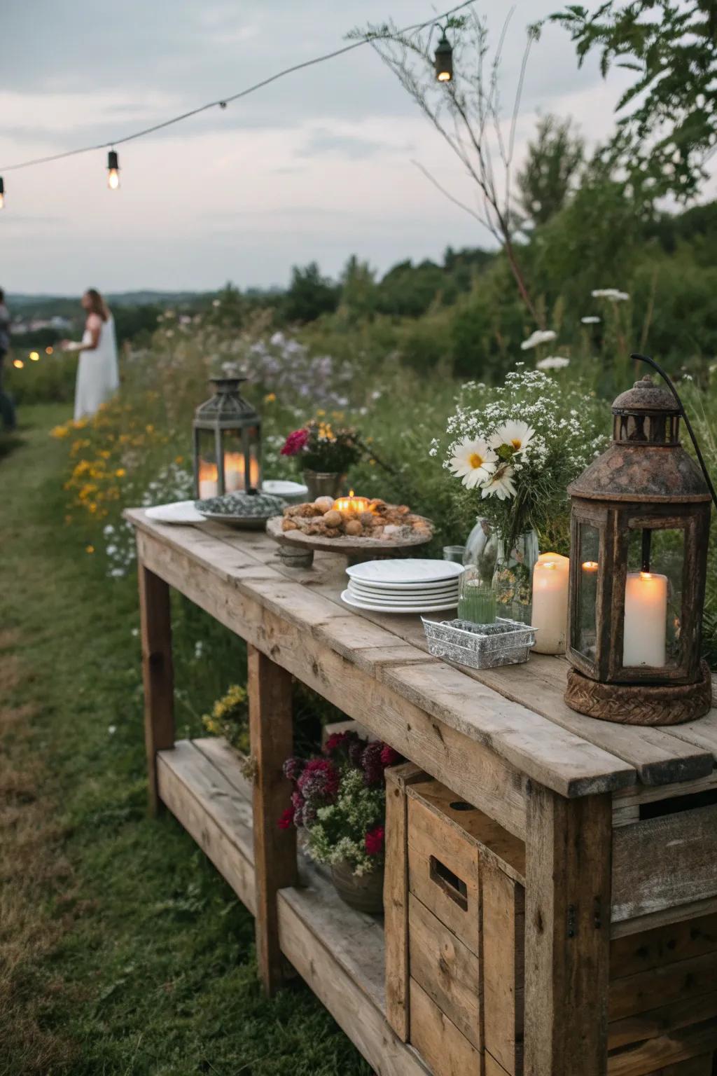 Rustic charm meets outdoor elegance with reclaimed wood.
