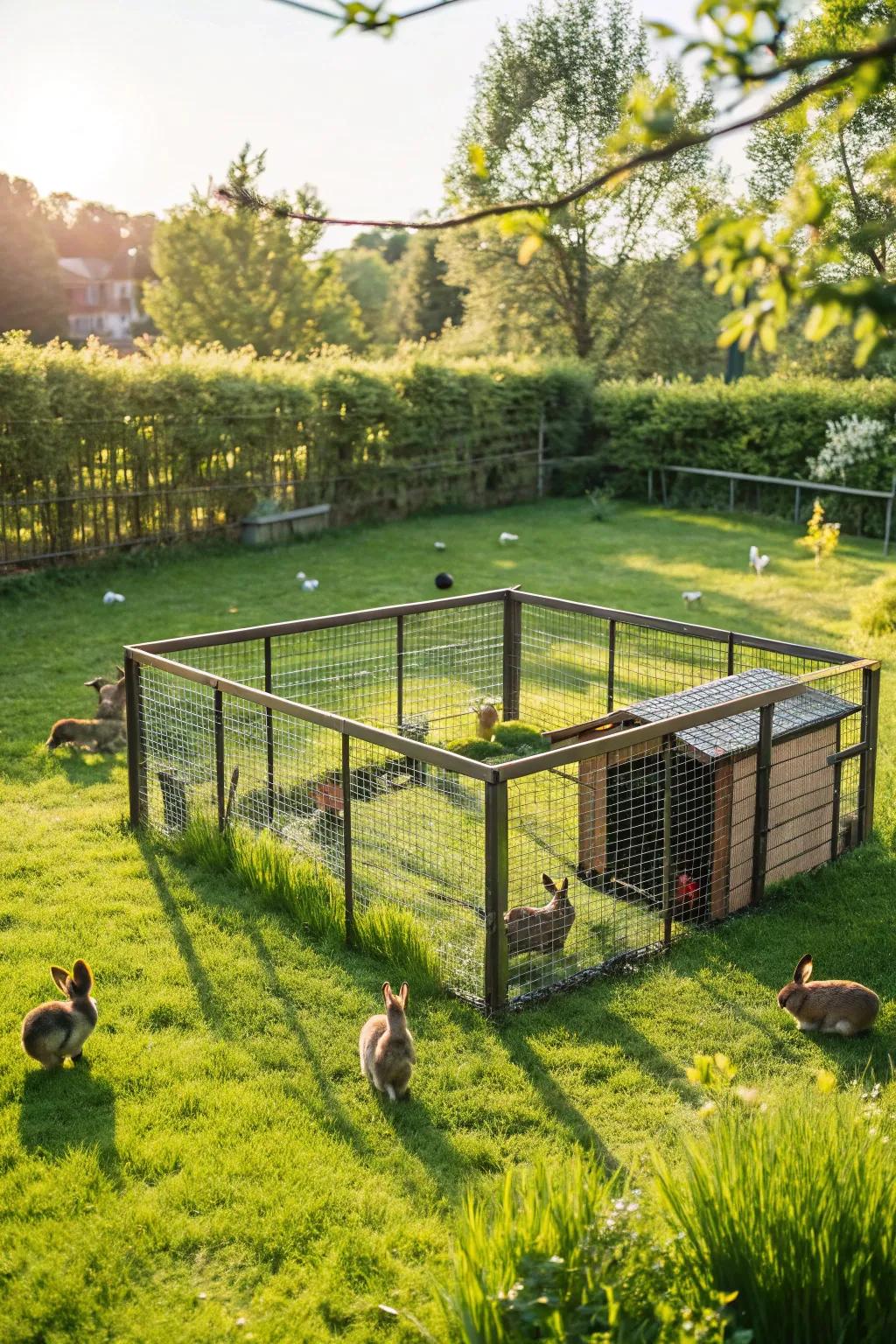 A generous bunny enclosure perfect for playful hopping.