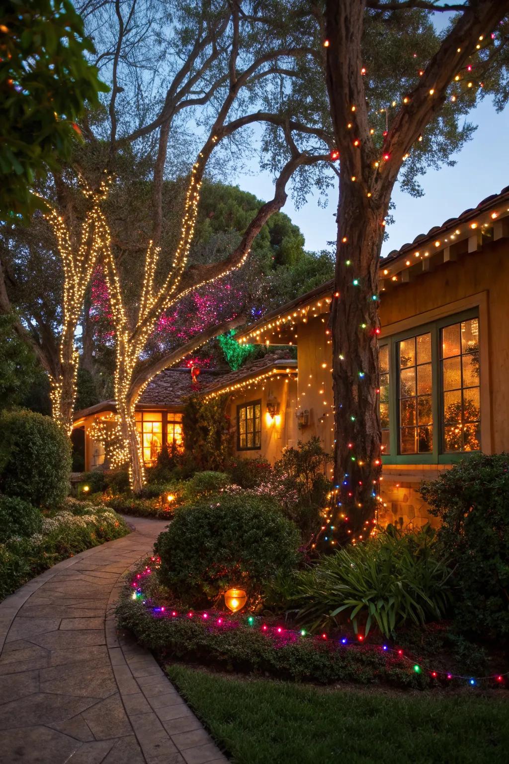 Twinkling string lights adding a magical touch to the garden.