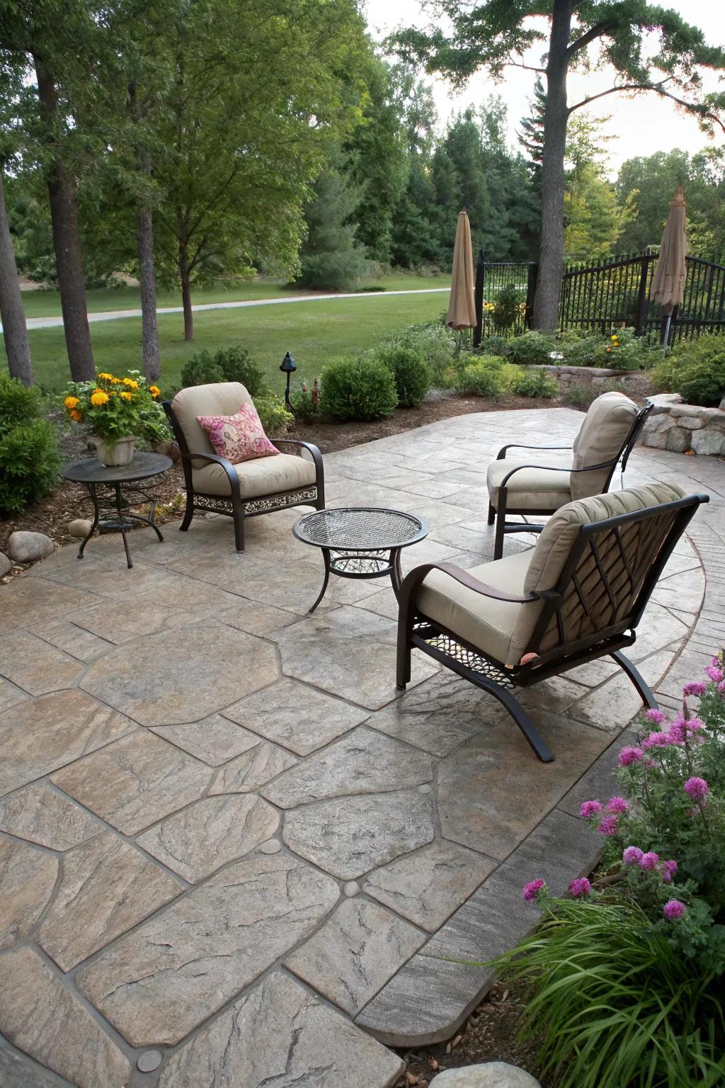 Stamped concrete patio exuding elegance and charm.