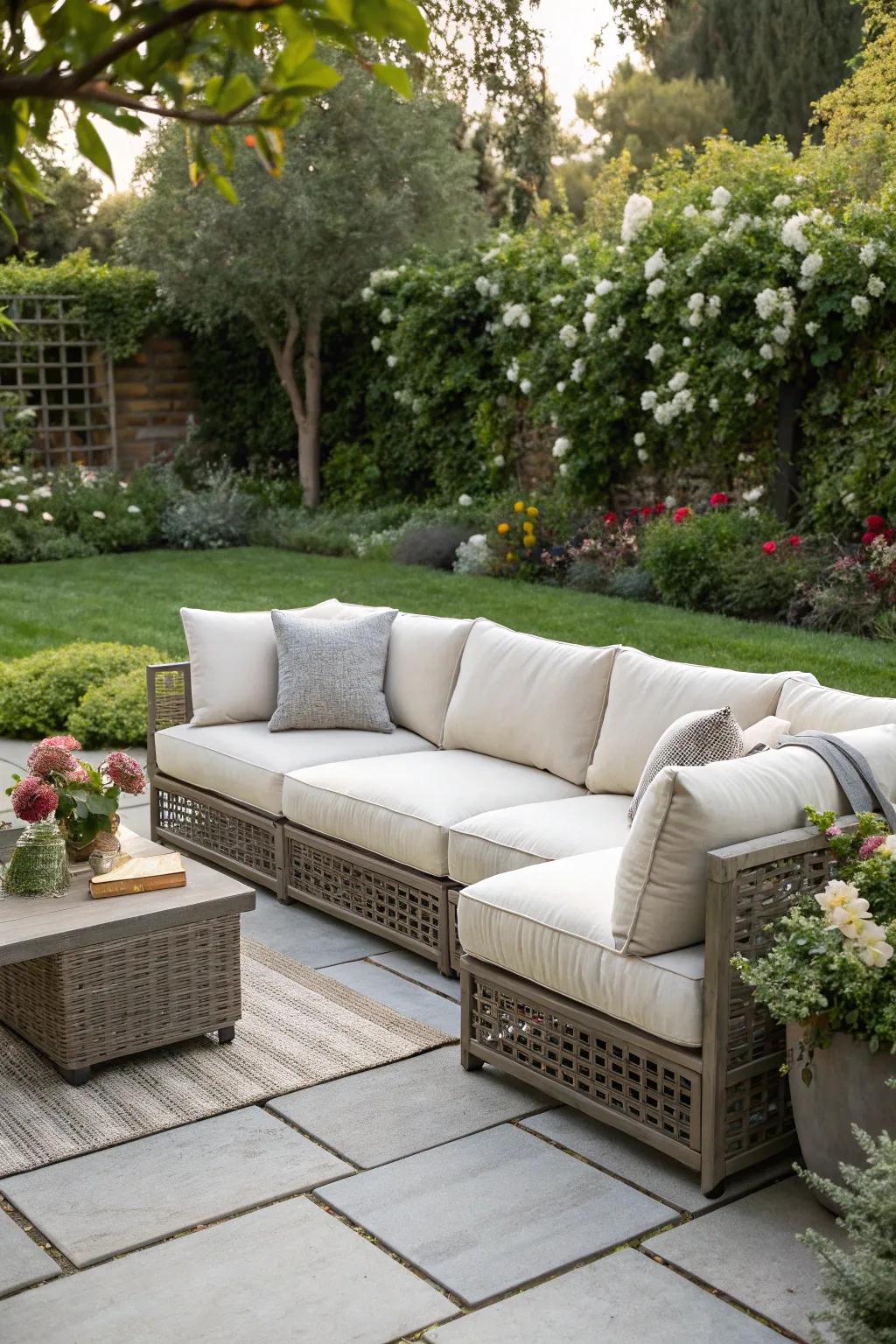 A versatile sectional sofa adapts to any outdoor setting.