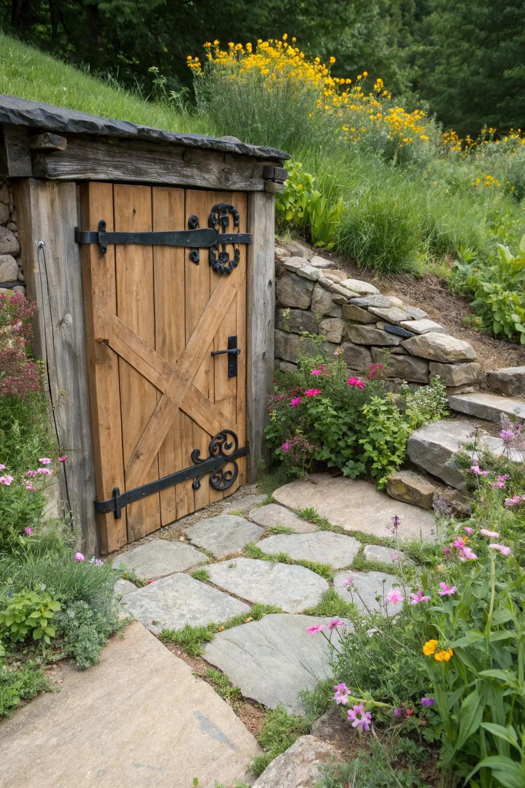 Rustic wooden charm with decorative metal accents for a warm, inviting look.