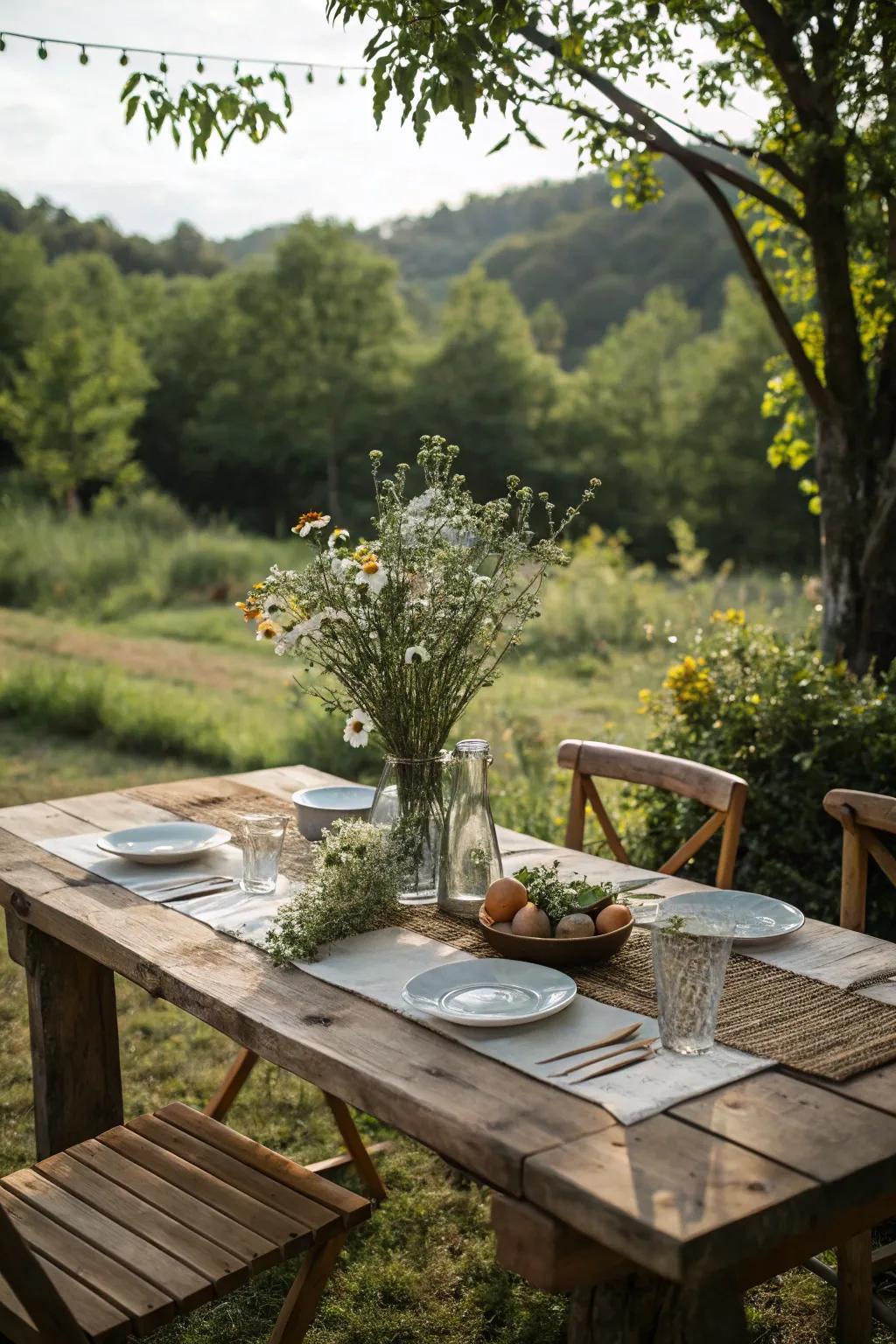 Invite nature to your table with a rustic setup that speaks of simplicity and charm.