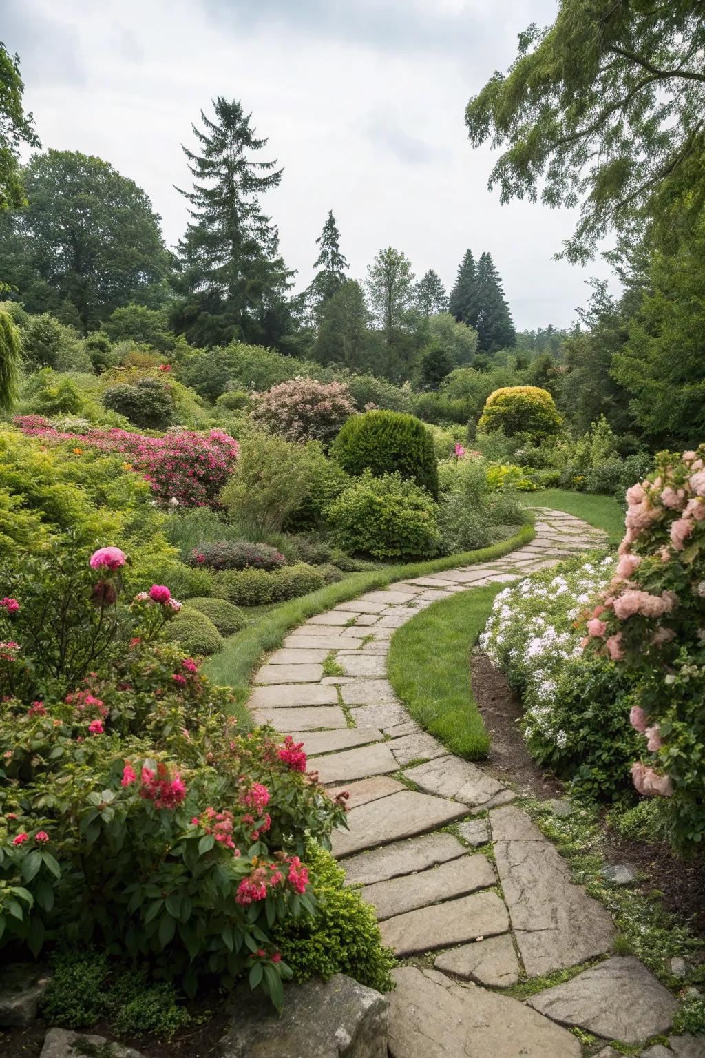 Winding stone pathways create a magical journey through your garden.