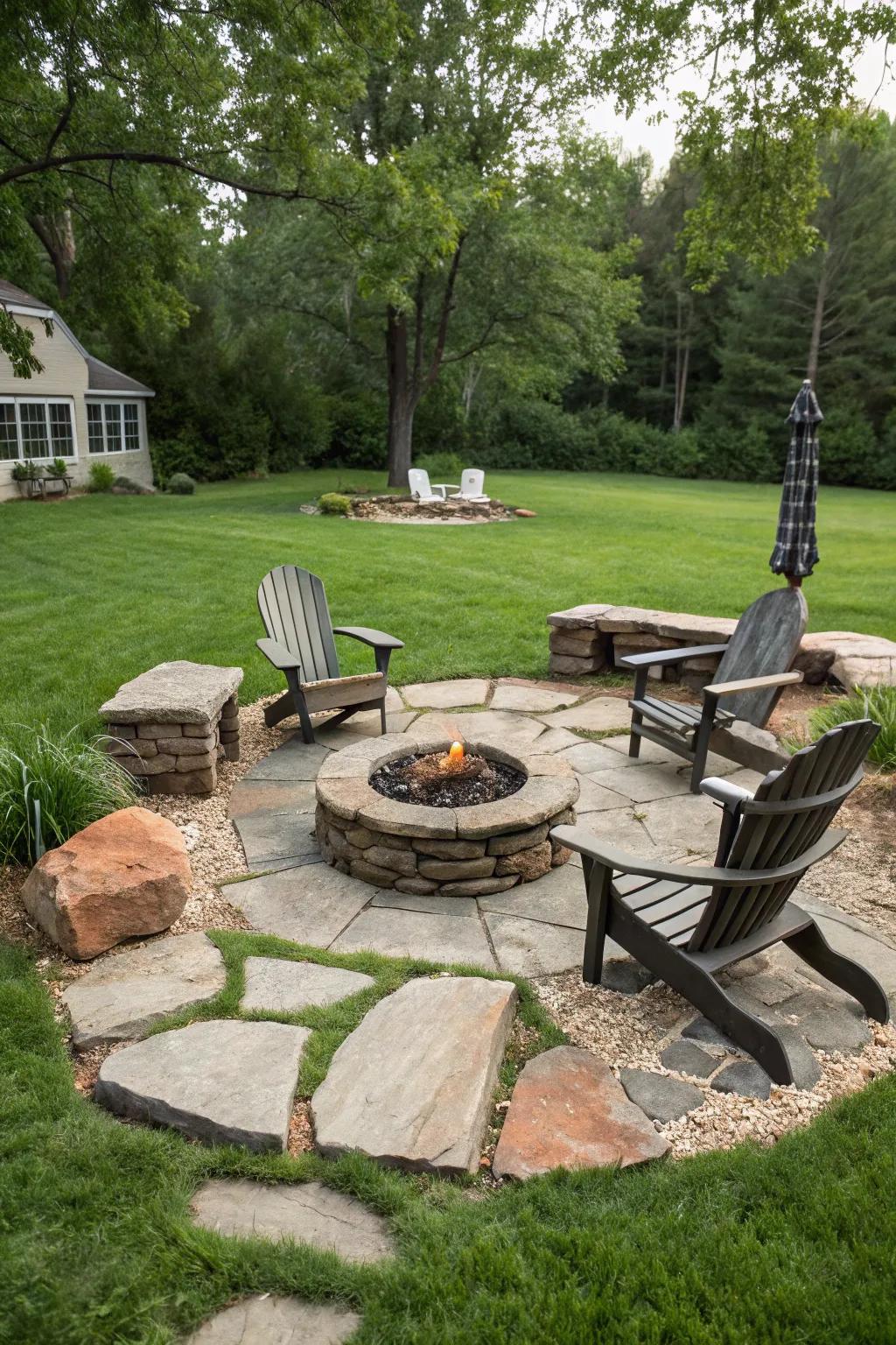 Timeless elegance with a classic stone circle fire pit.