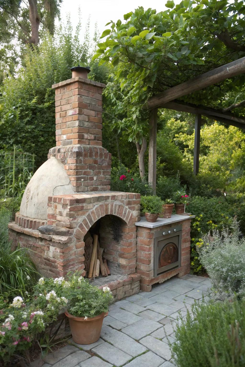 A rustic brick combination adds timeless charm to any backyard.