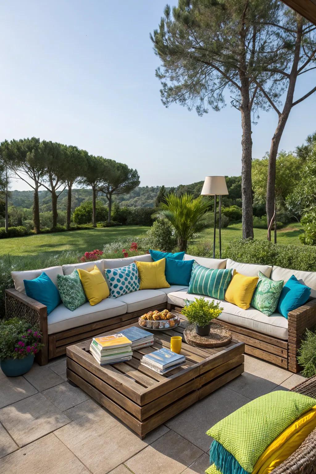 Cozy sectionals create intimate outdoor corners.