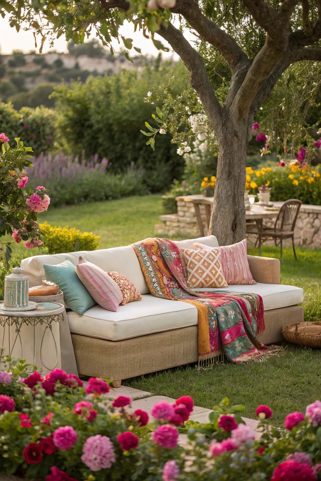 A cozy retreat in your own backyard with plush seating.