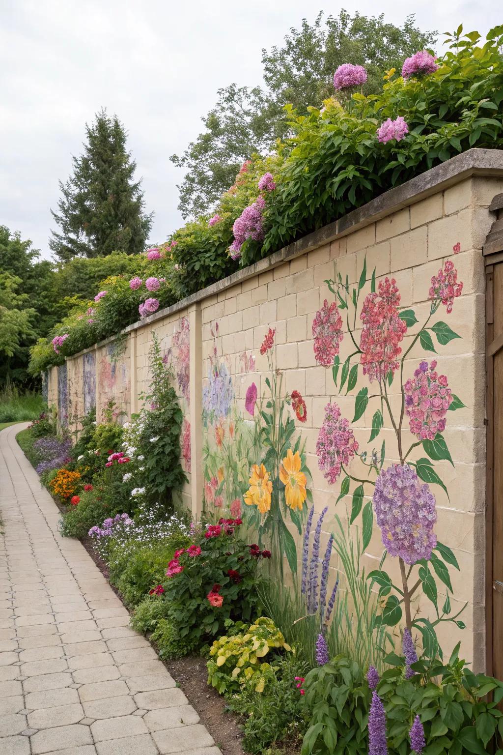 A floral fantasy mural brings endless spring to your garden.