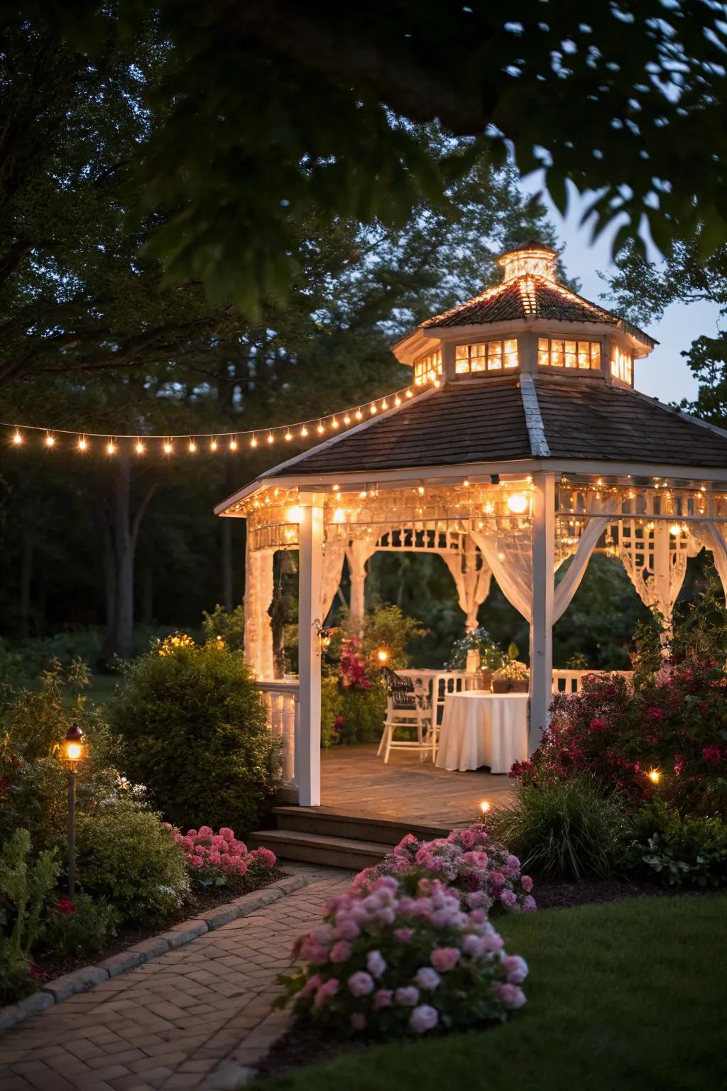 String lights add a magical glow to your gazebo.