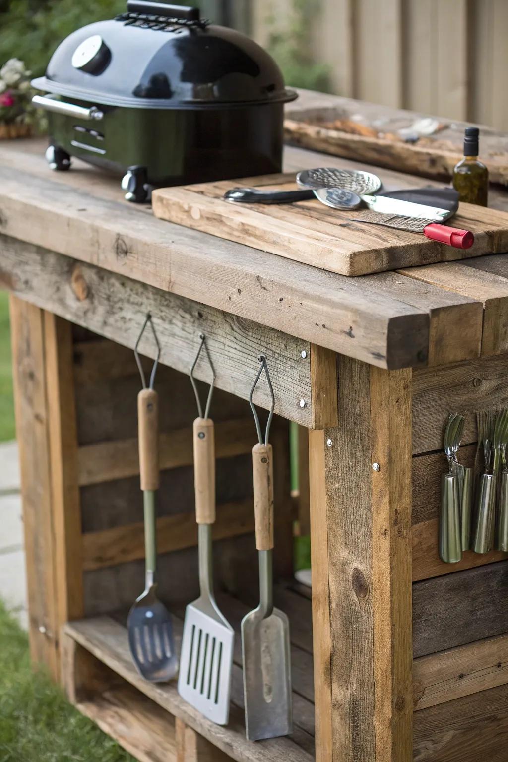 Create a warm, rustic vibe with a DIY wooden grill table.