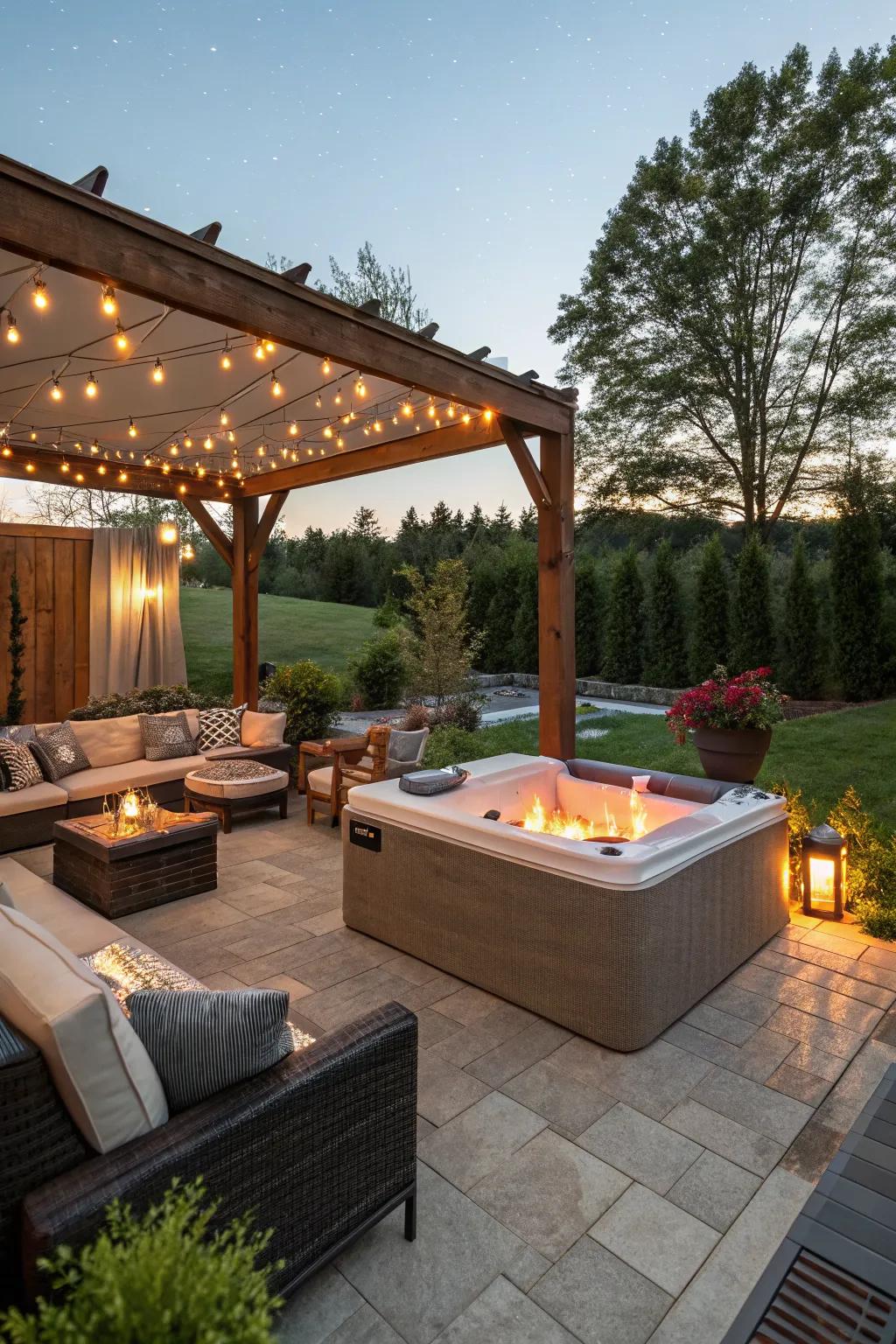 A fire pit adds warmth and charm to your hot tub patio.