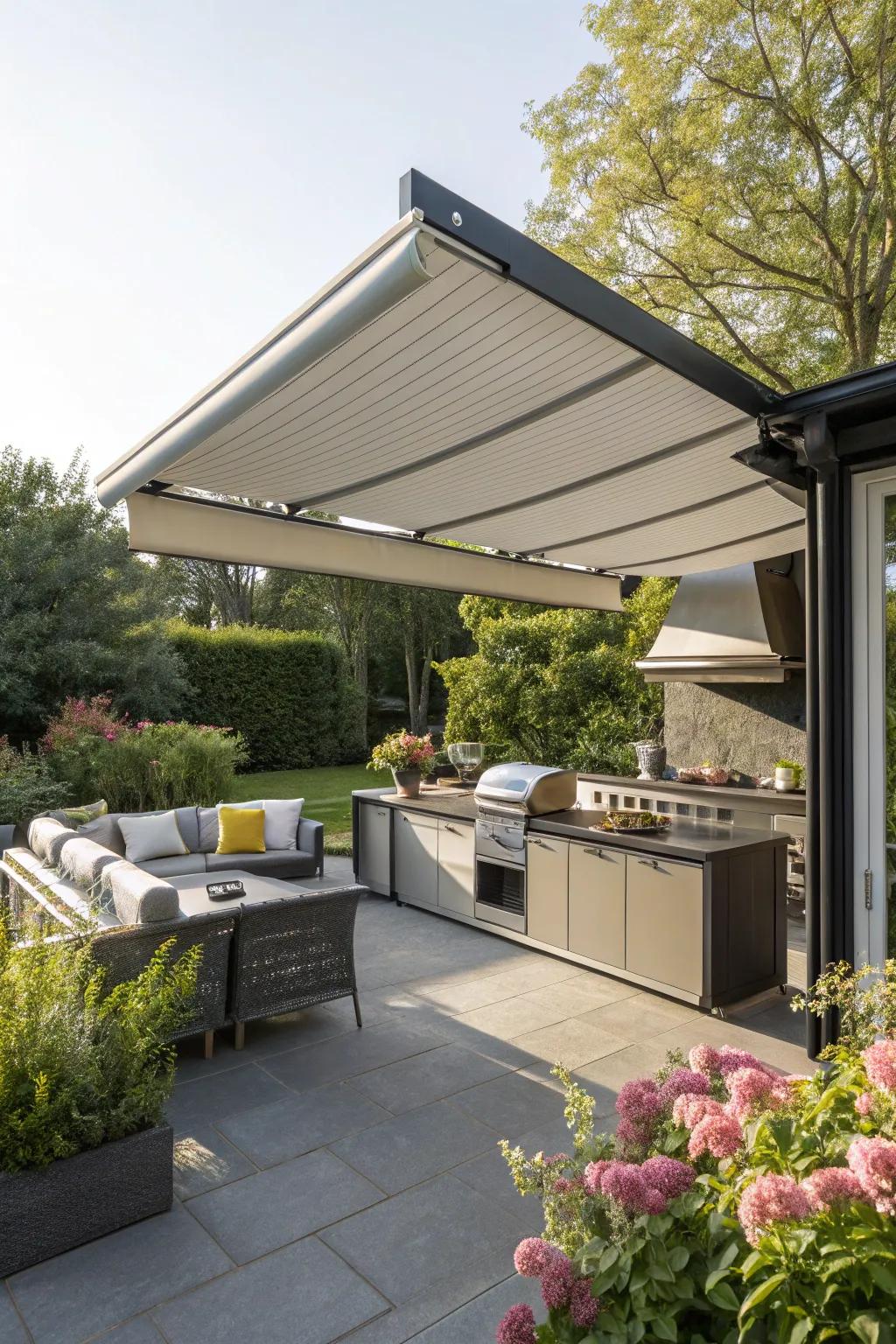 Enjoy the sun or shade with a retractable awning that adapts to your needs.