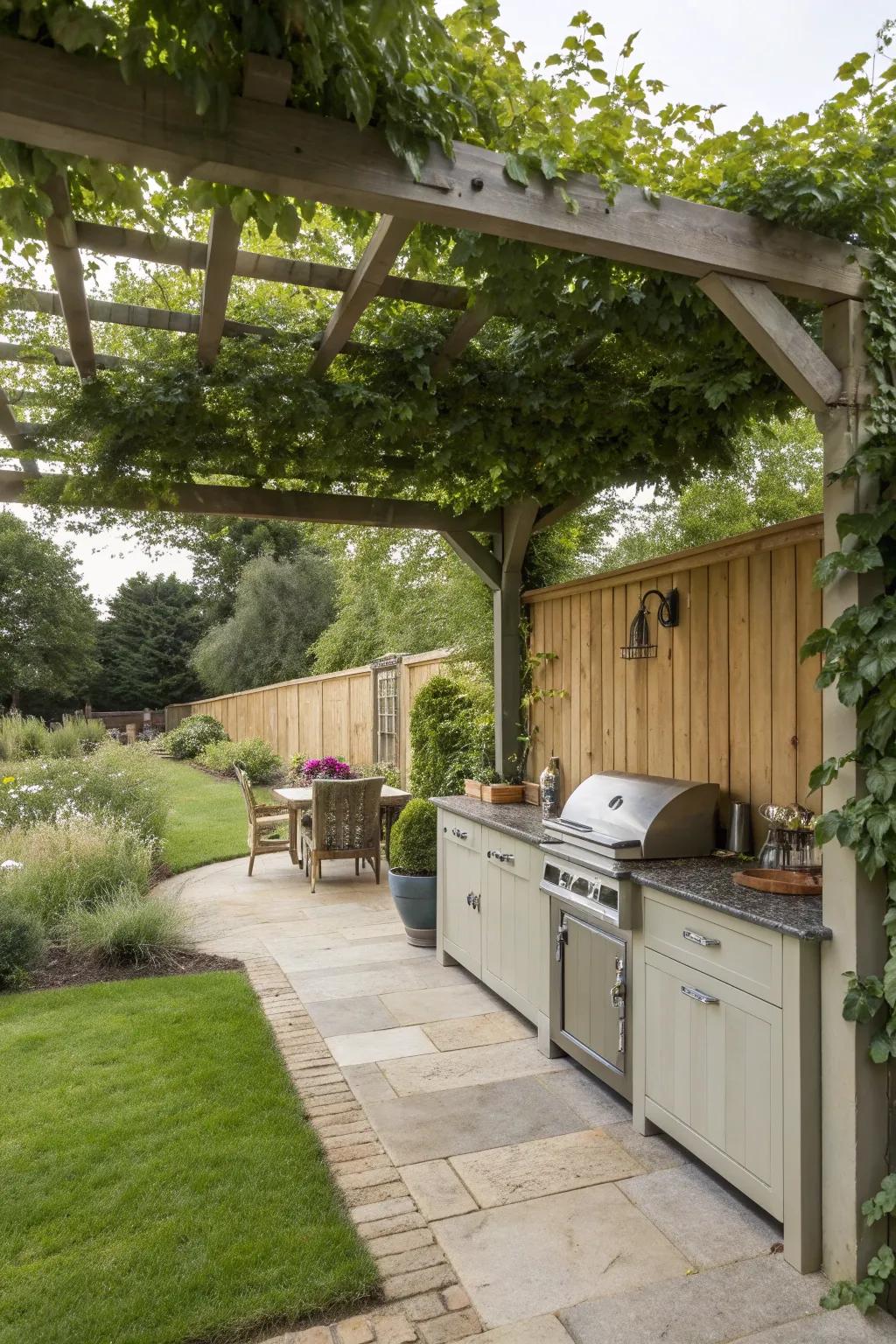 Create a cozy and sheltered outdoor kitchen with a pergola.