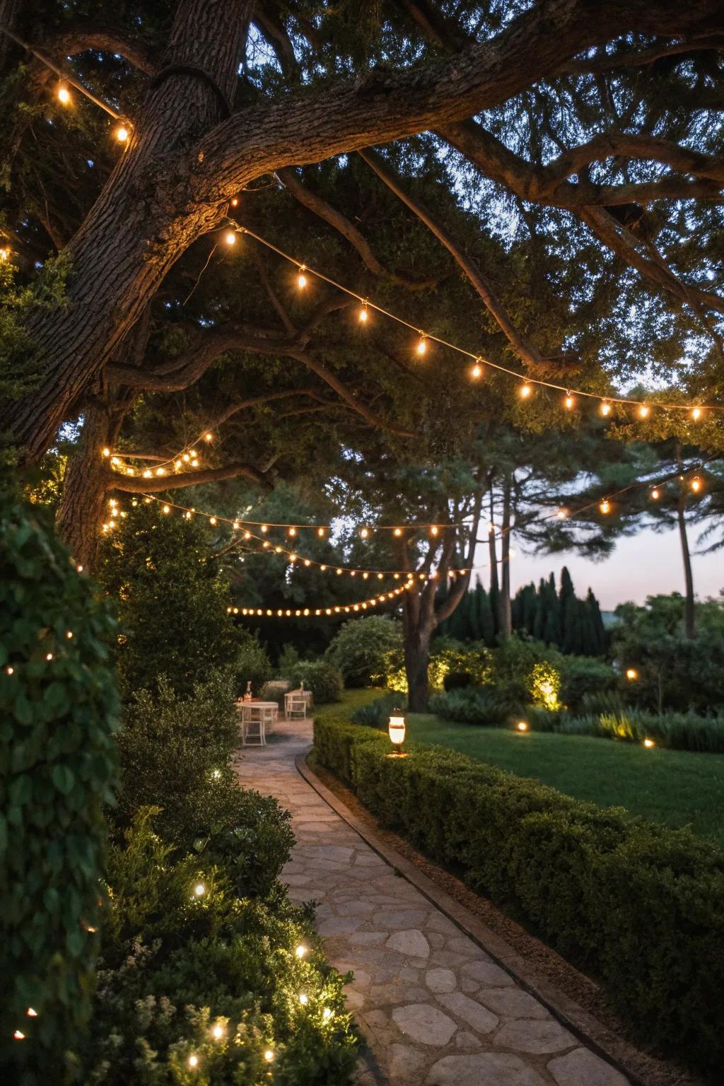 Create a starlit canopy with string lights in your trees.
