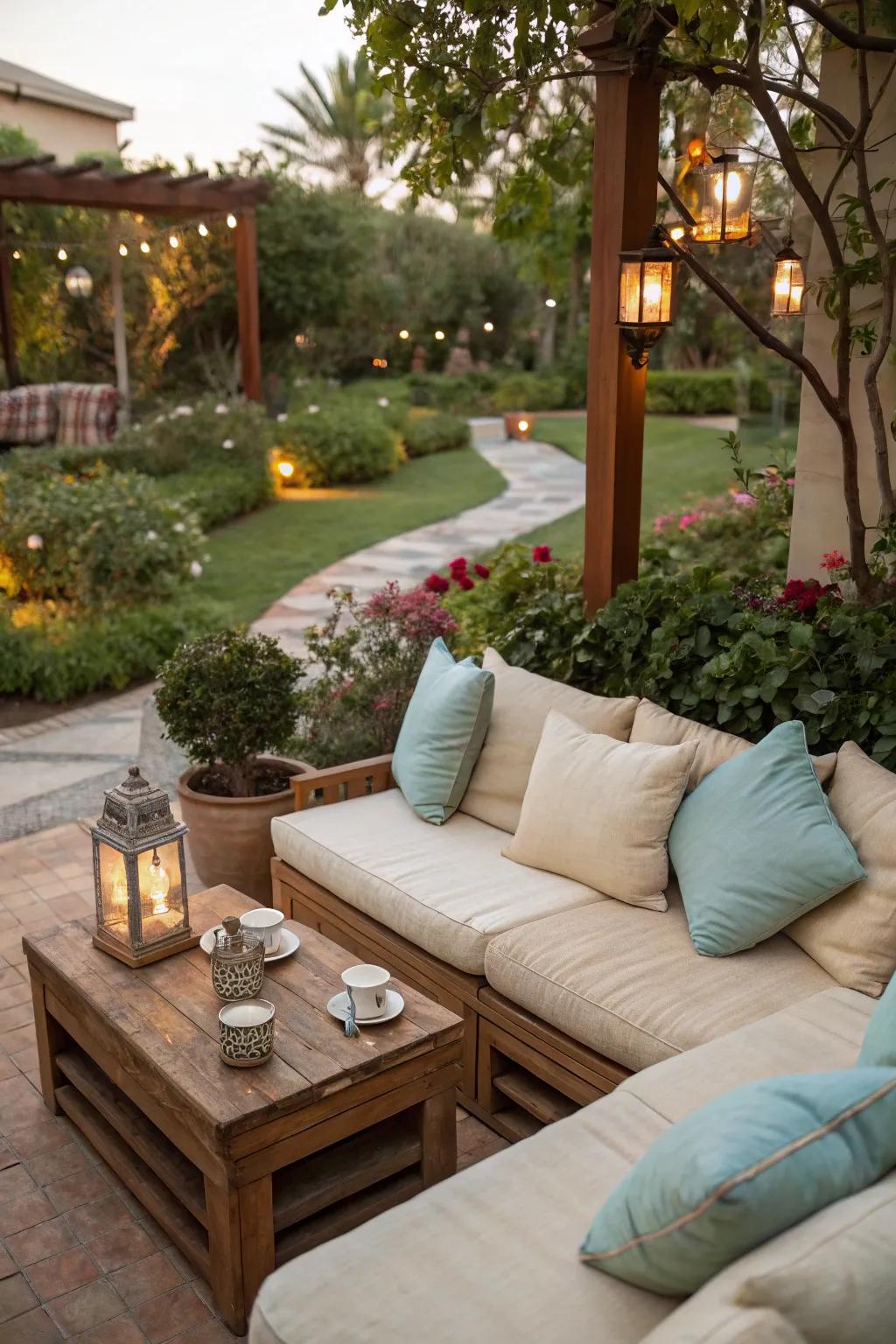 A cozy seating nook for relaxation in your outdoor space.