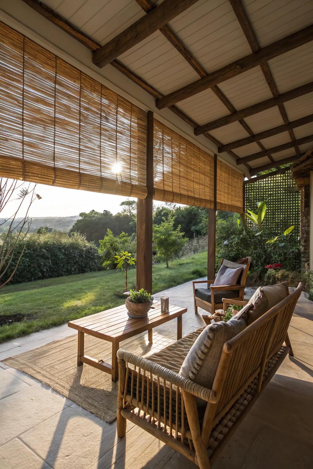Bamboo blinds add a natural touch to any patio.