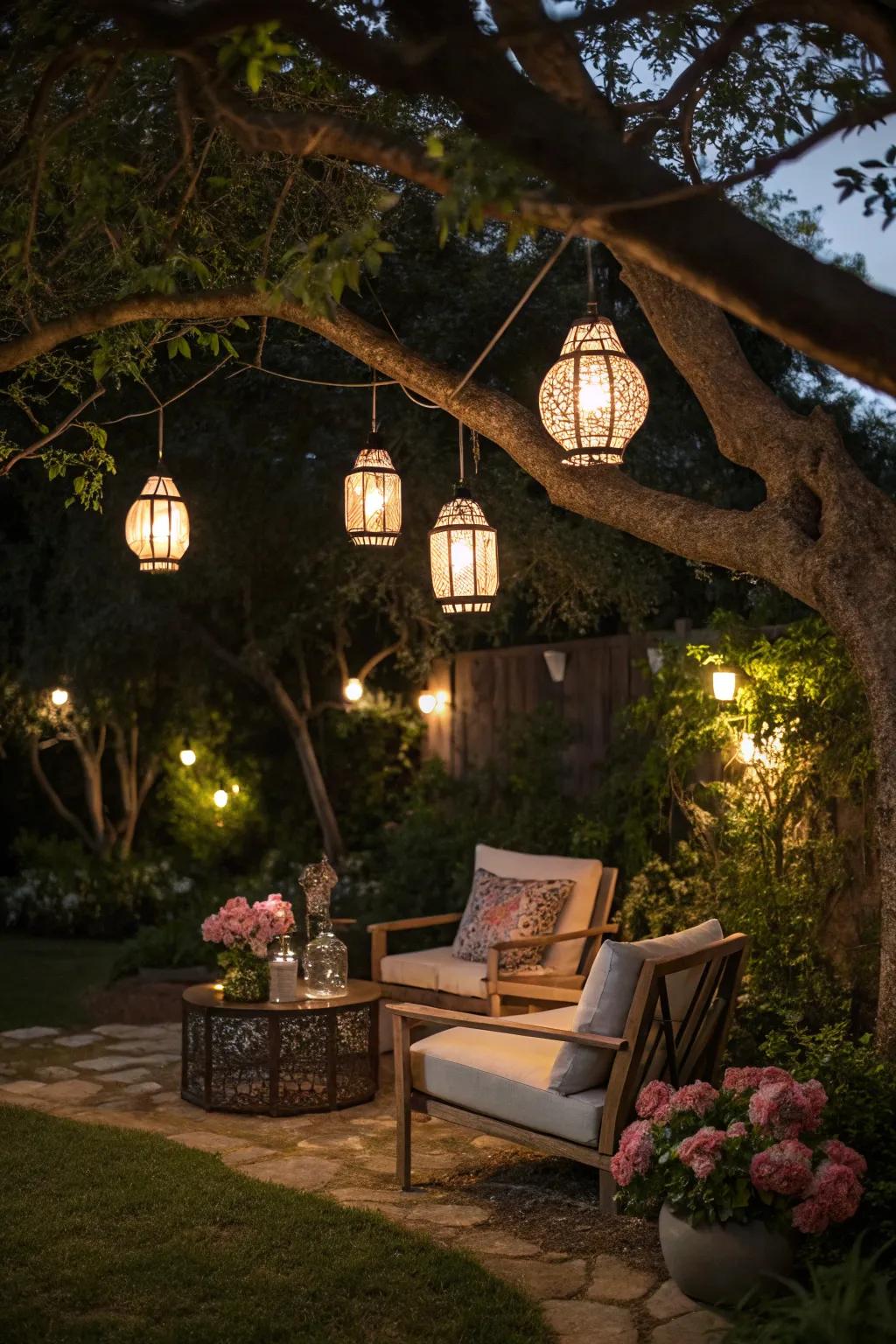 Create a dreamy garden retreat with vintage lantern pendants.