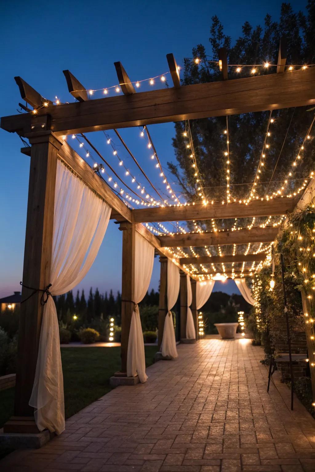String lights add a charming glow to any pergola setting.
