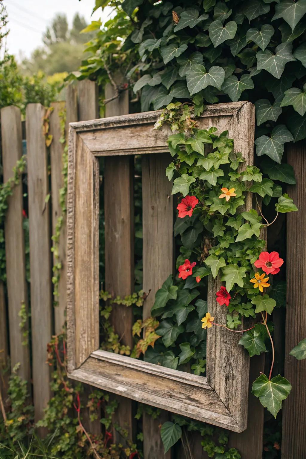 Reclaimed wooden frames add a rustic touch to your garden.