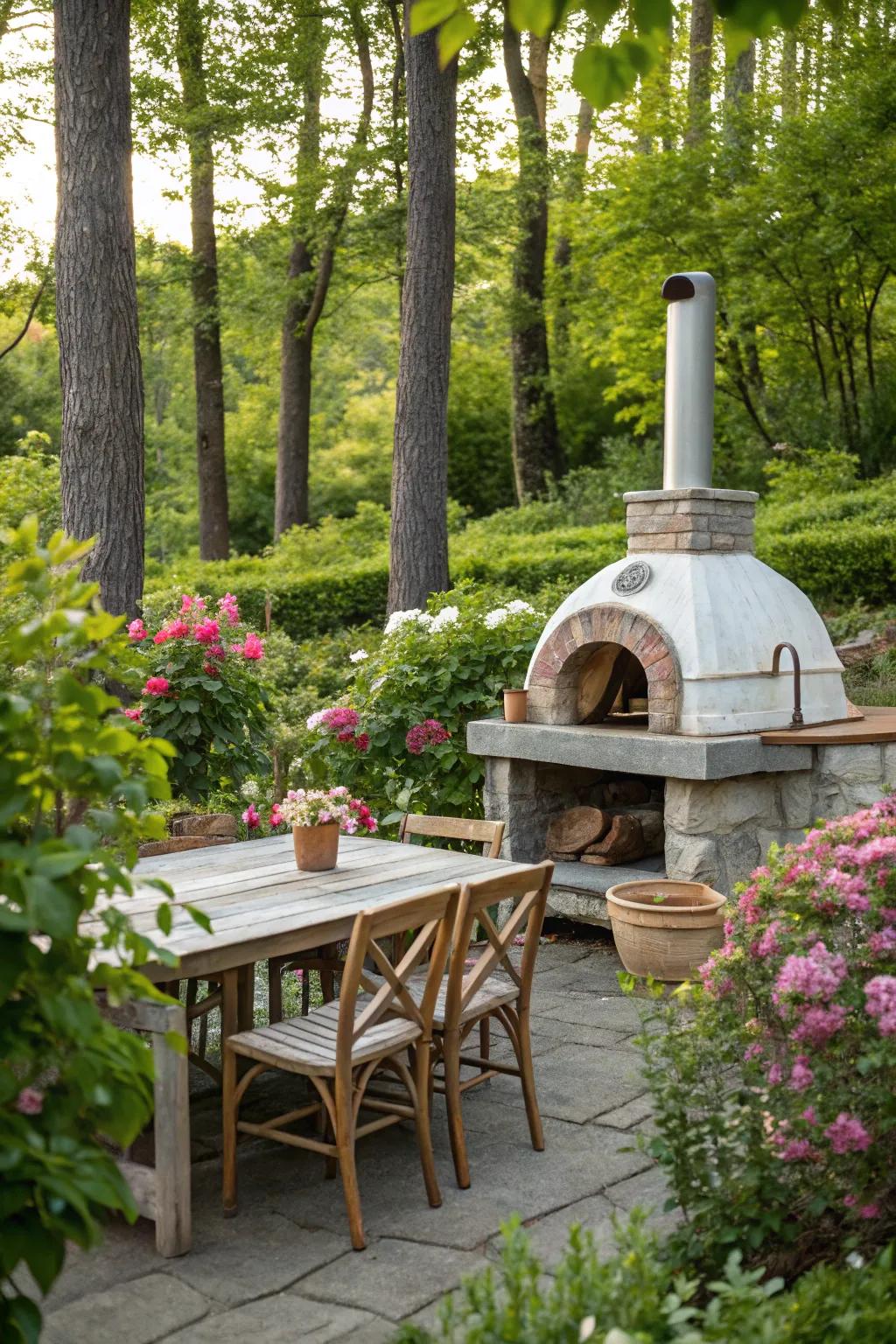 A stone base for your pizza oven table adds rustic charm.