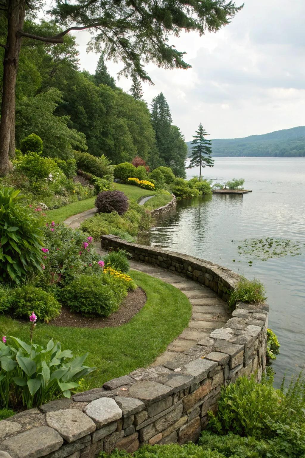 Enhance your lakeside view with a charming stone pony wall.