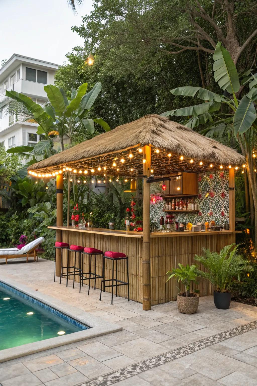 Bring a taste of the tropics to your backyard with a tiki-style bar.