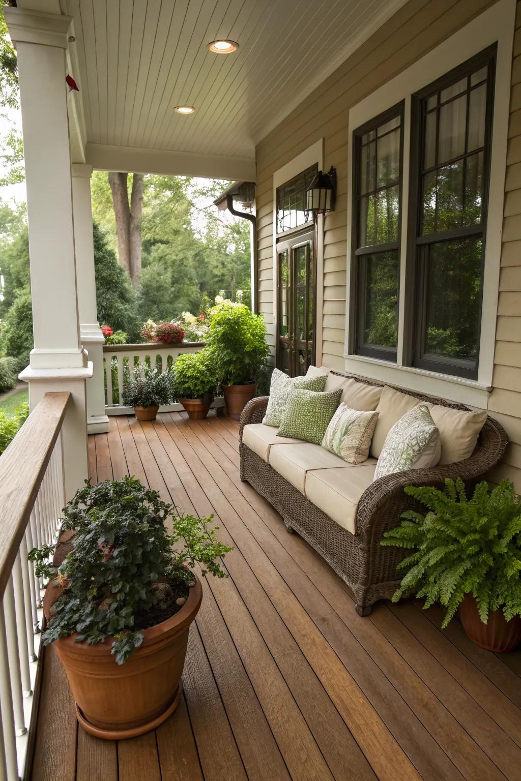 Cedar wooden floors bring warmth and elegance to your porch.